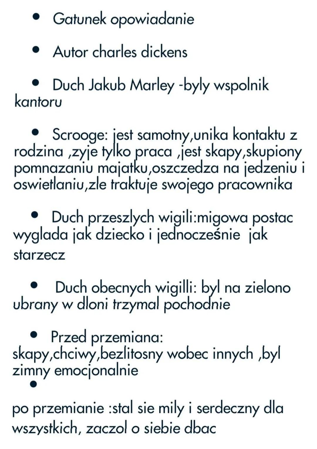 J.Polski opowiesc wigilijna
Ebenezer Scrooge jest głownym
bohaterem lektury
I.Polski
Opowiesc wigilijna
J.Polski
Opowiesc wigilijna
• bohate