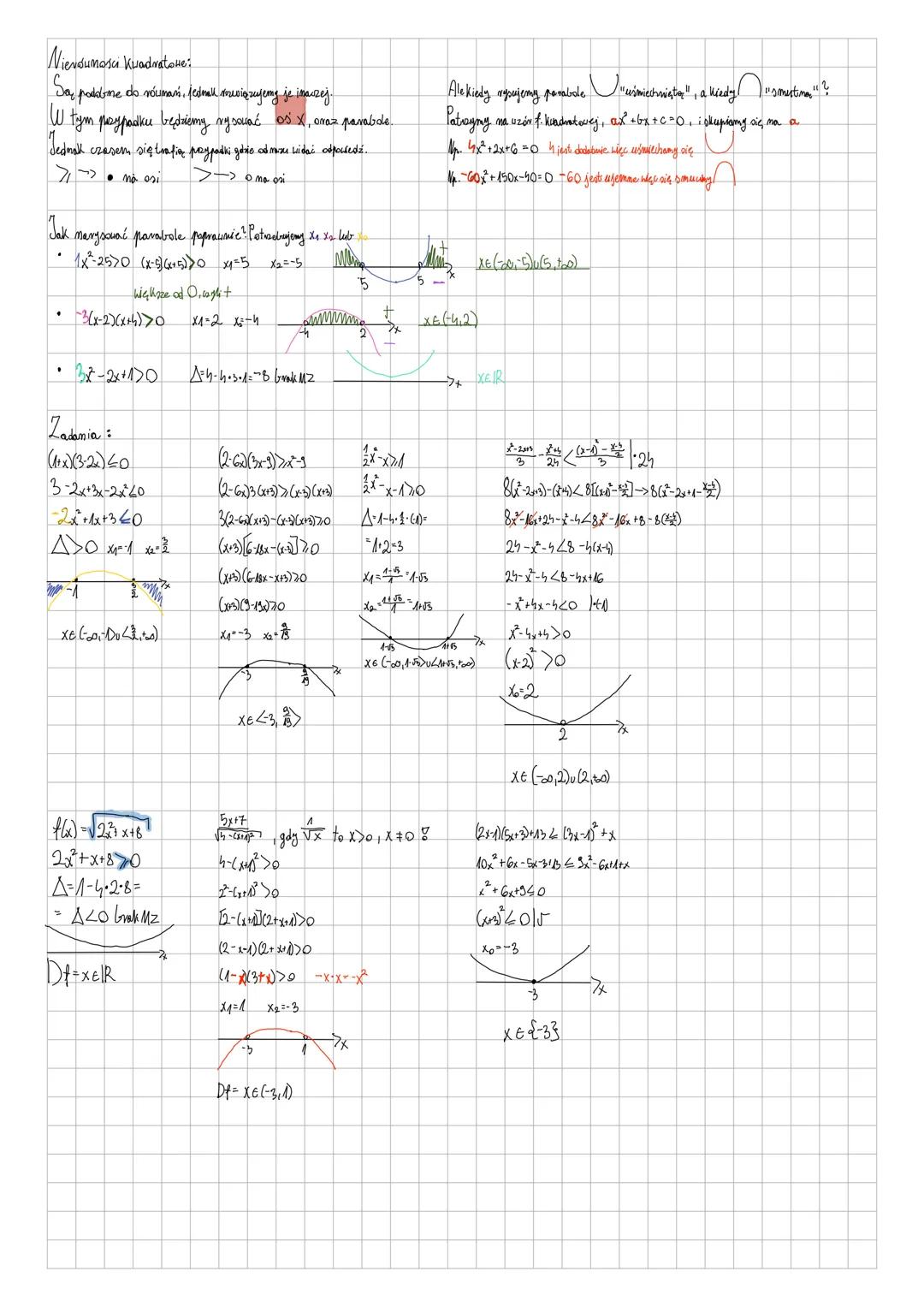 Nievsumasa Kuadratone:
Sa poddome do równań, jednak musiązujemy je inaczej.
W tym paypadku bedriemy rysować os X, oraz parabde.
Jednak czase