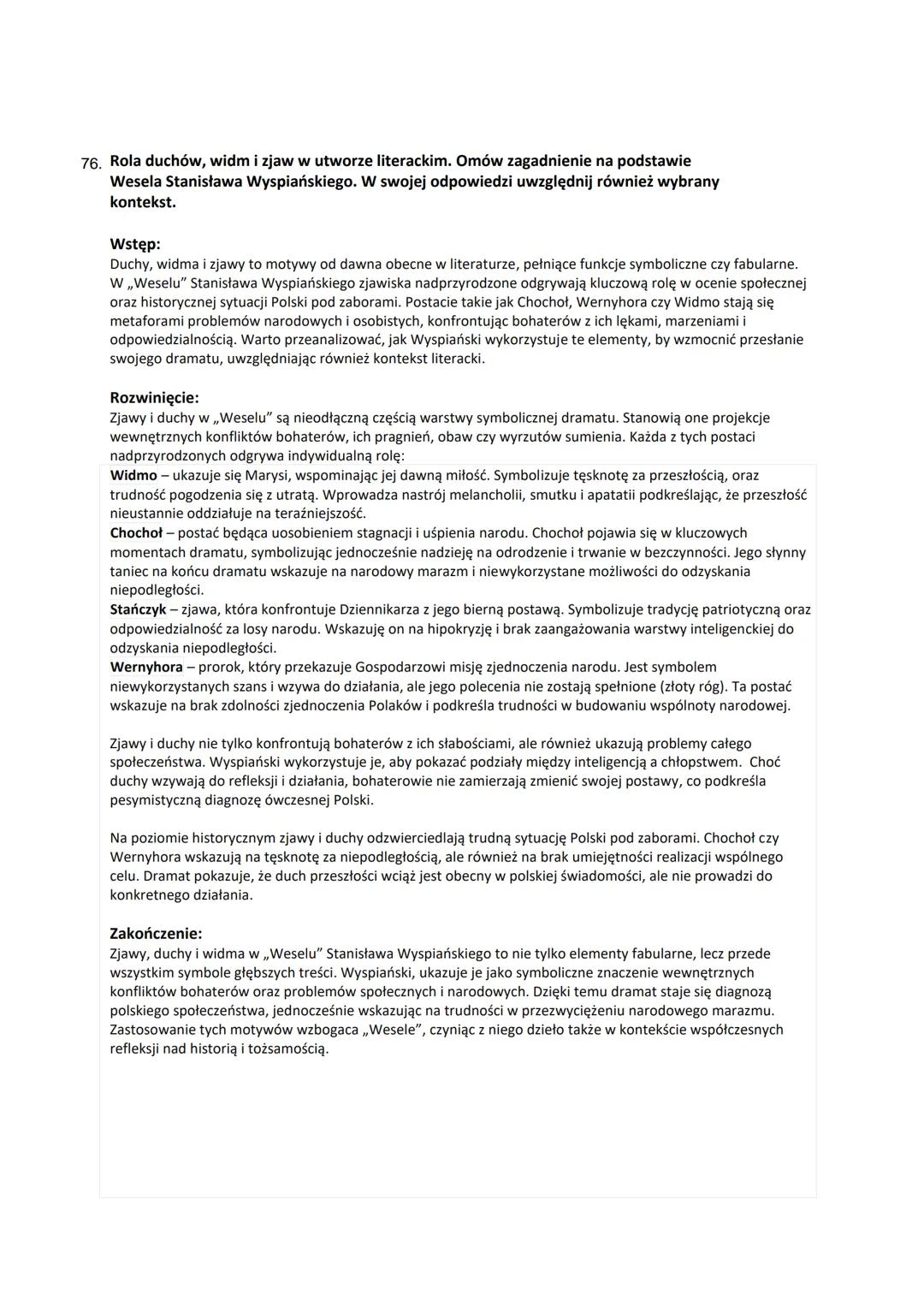74. Jaką ocenę dziejów Polski zawiera literatura? Omów zagadnienie na podstawie Wesela Stanisława
Wyspiańskiego. W swojej odpowiedzi uwzględ
