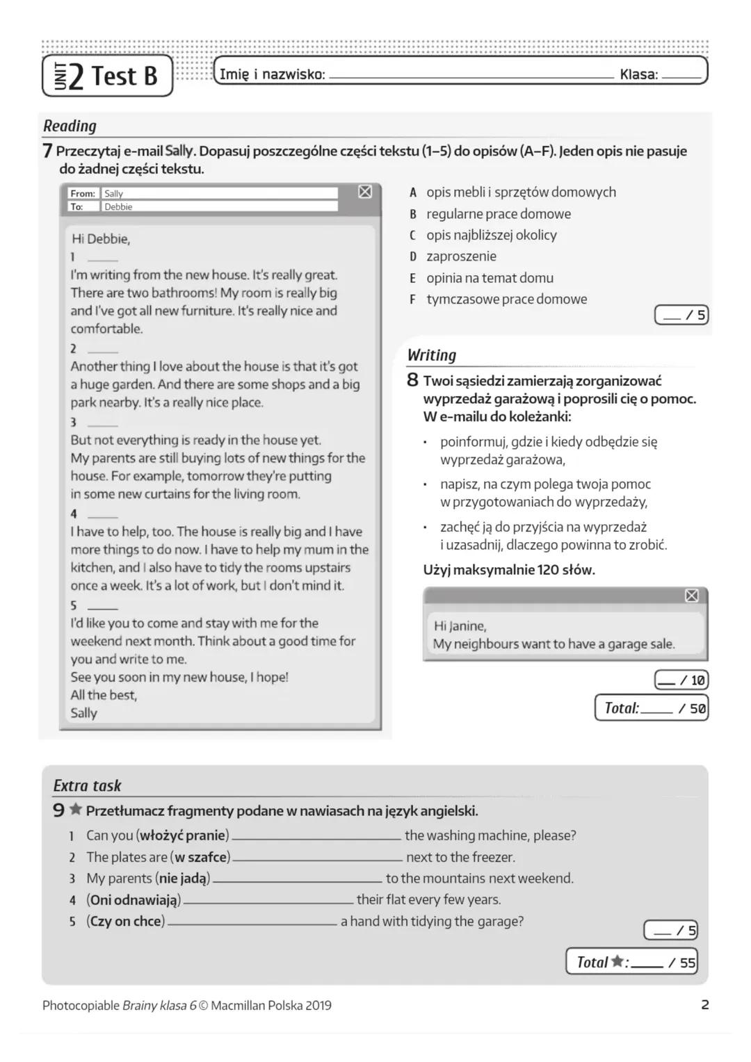 # 2 Test B
Imię i nazwisko:__________________________________________________________________ Klasa:________________
## Listening
1 Usłys