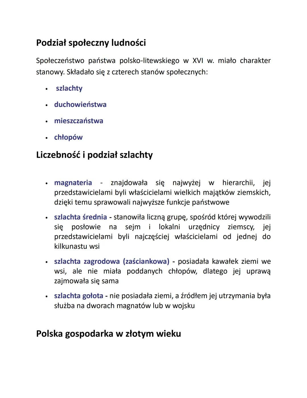 Podział społeczny ludności
Społeczeństwo państwa polsko-litewskiego w XVI w. miało charakter
stanowy. Składało się z czterech stanów społecz