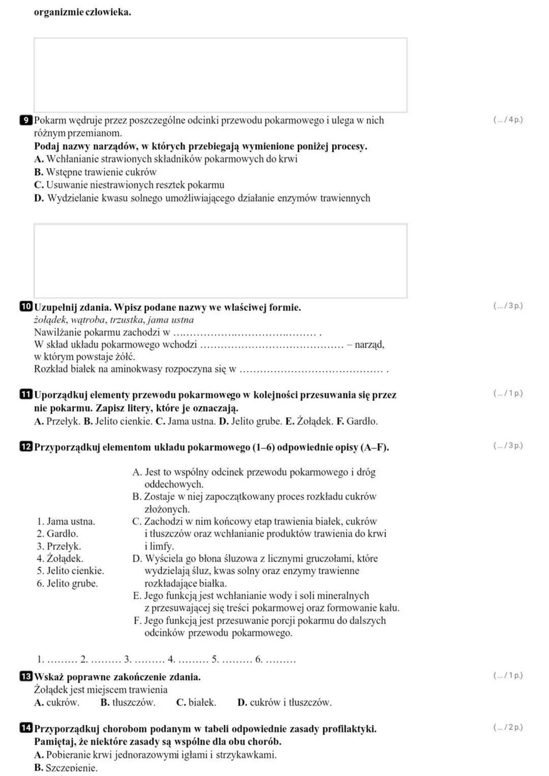 Grupa A Klasa
Imię i nazwisko.......
# Układ pokarmowy 7-sprawdzian
1 Podaj nazwy związków organicznych, których dotyczą poniższe opisy.
A