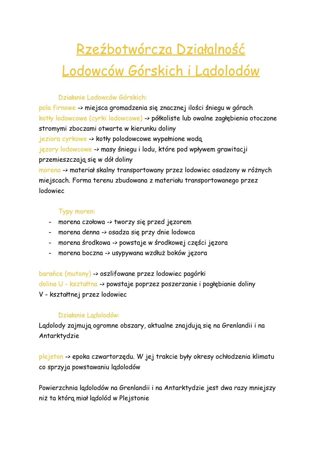 # Rzeźbotwórcza Działalność
Lodowców Górskich i Ladolodów
Działanie Lodowców Górskich:
* pola firnowe -> miejsca gromadzenia się znaczne