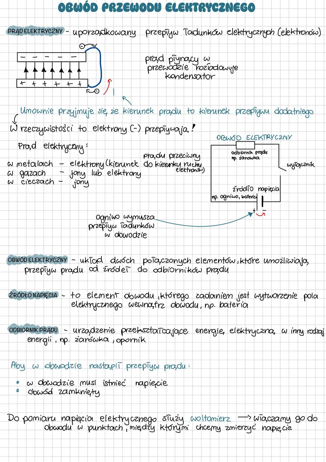 # OBWÓD PRZEWODU ELEKTRYCZNEGO
PRĄD ELEKTRYCZNY - uporządkowany przepływ Tadunków elektrycznych (elektronów)
Θ
++++++
م
prad plynascy w