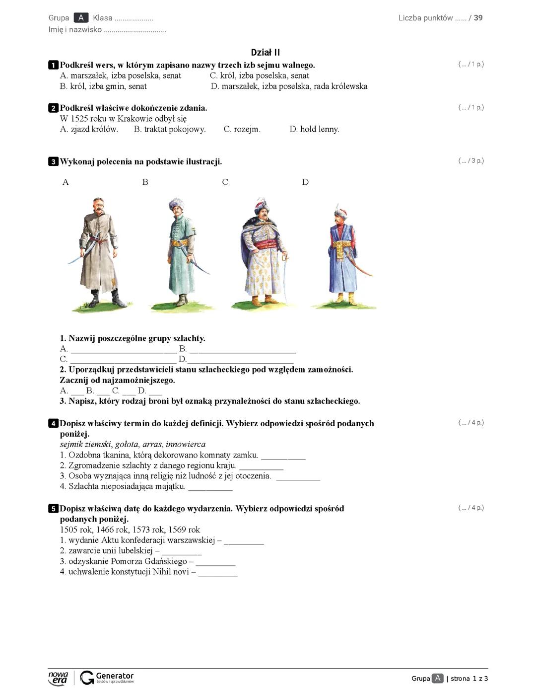 Sprawdzian z historii klasa 6 dział 2