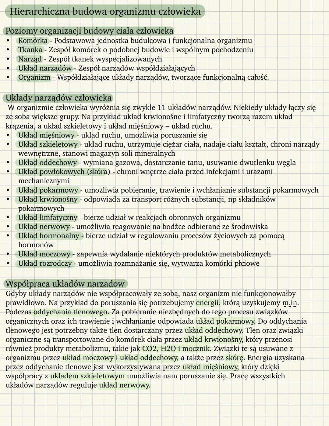 Hierarchiczna budowa organizmu człowieka
Poziomy organizacji budowy ciała człowieka
•
•
.
.
Komórka - Podstawowa jednostka budulcowa i funkc