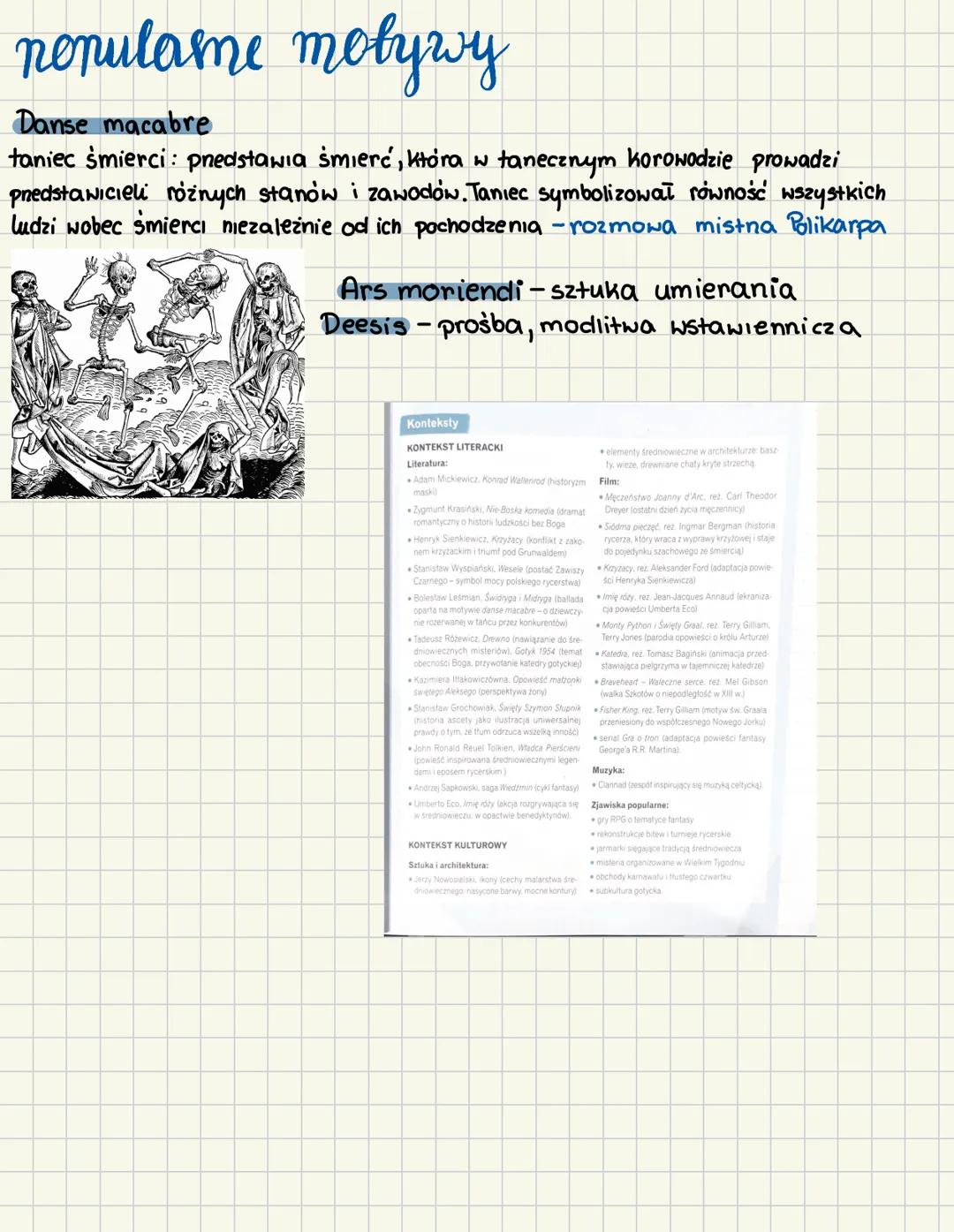 ŚREDNIOWIECZE
pojęcia
• teocentryzm Bog w centrum uwagii, najwyższą wartość
• momento mon pamiętaj o śmierci
•dualizm dwie przeciwstawne sfe
