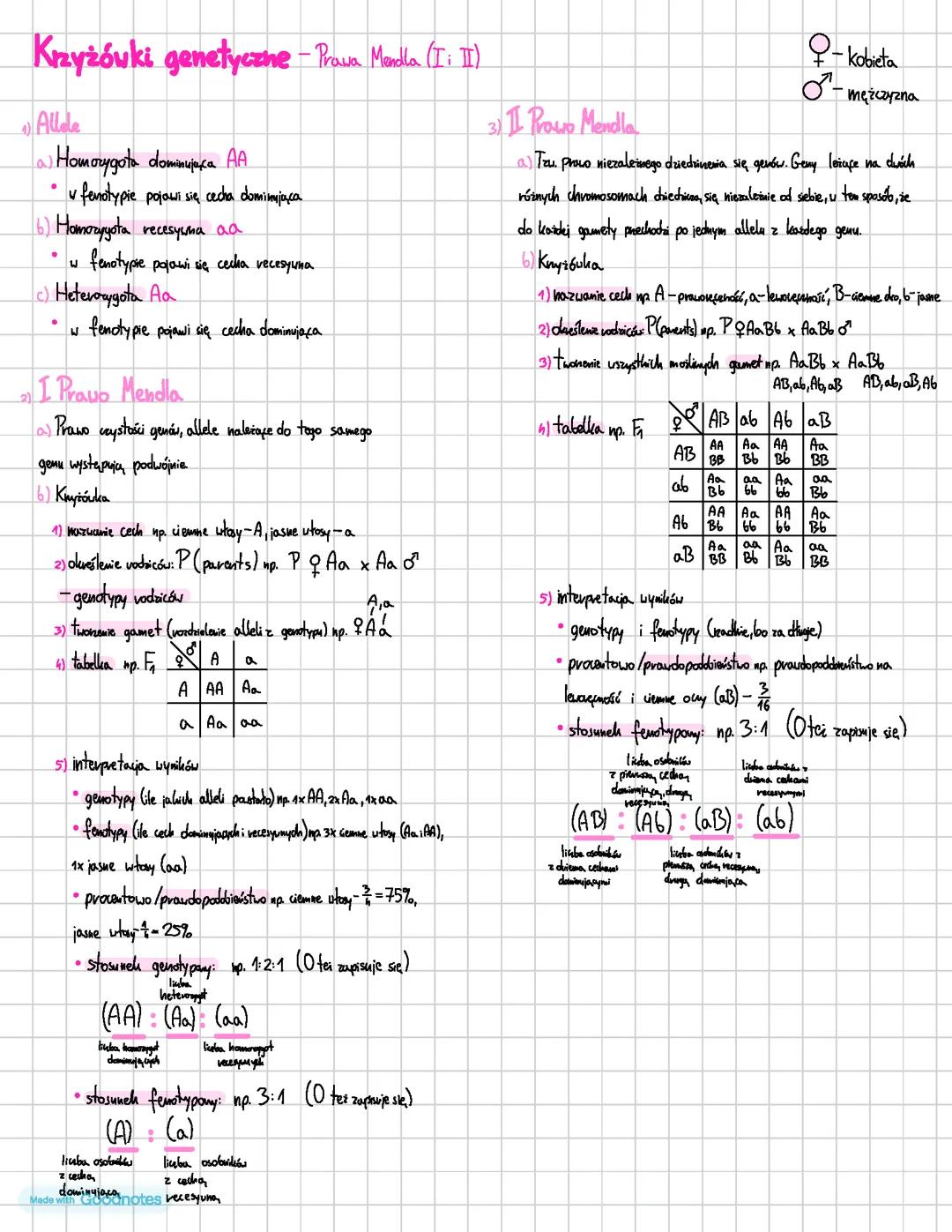 Genetyka Krzyżwki genetyczne 1 Prawo Mendla i 2 Prawo Mendla