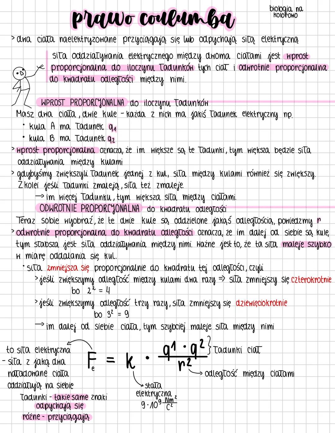 # prawo coulumba
biologia na
kolorowo
>awa ciata naelektryzowane przyciągają się lub odpychają sitą elektryczną
sita oddziaływania elektryc
