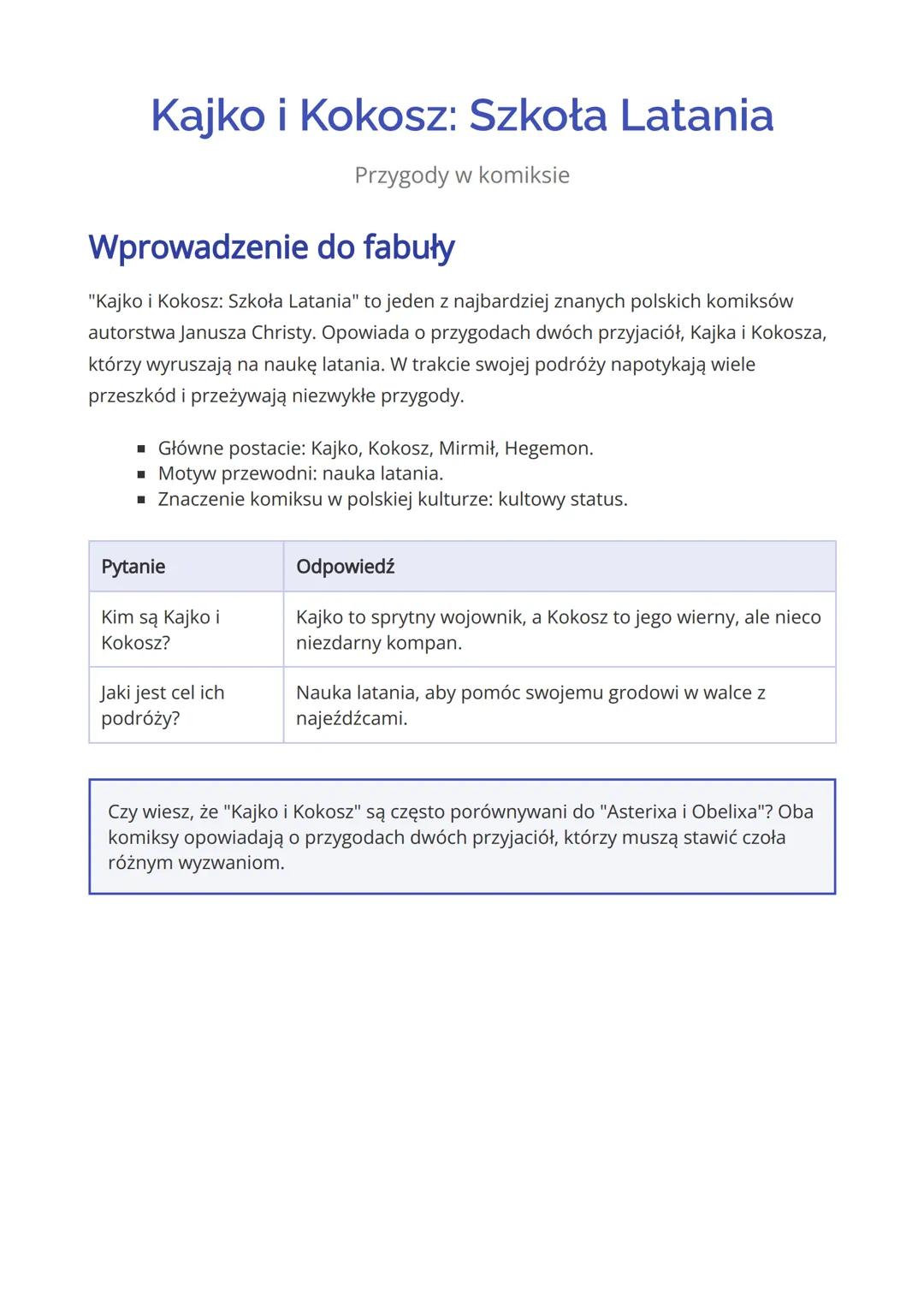 Kajko i Kokosz: Szkoła Latania
Przygody w komiksie
Wprowadzenie do fabuły
"Kajko i Kokosz: Szkoła Latania" to jeden z najbardziej znanych po