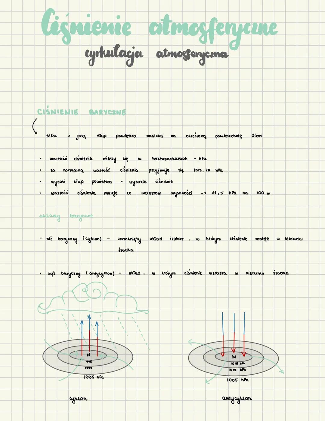 # Ciśnienie atmosferycine
## cyrkulacja atmosferyczna
CIŚNIENIE BARYCZNE
(
sita z jaką stup powietrza nasicka na określoną powierzchnię Z