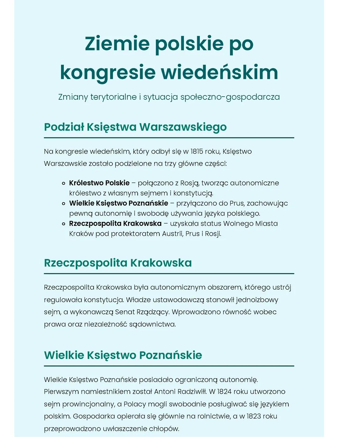 Ziemie polskie po kongresie wiedeńskim