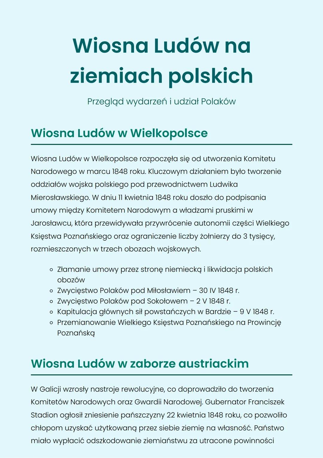 Wiosna Ludów na
ziemiach polskich
Przegląd wydarzeń i udział Polaków
Wiosna Ludów w Wielkopolsce
Wiosna Ludów w Wielkopolsce rozpoczęła się