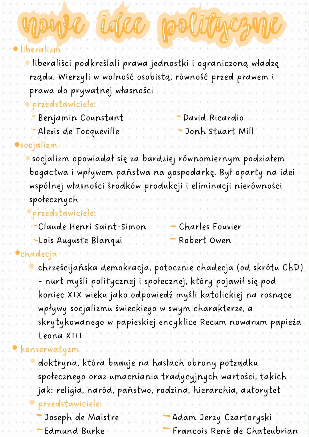 # nowe idee polityczne
• liberalizm
liberaliści podkreślali prawa jednostki i ograniczoną władzę
rządu. Wierzyli w wolność osobistą, równo