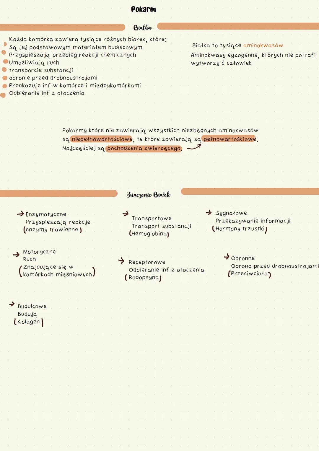 # Pokarm
D Białka
Każda komórka zawiera tysiące różnych białek, które:
* Są jej podstawowym materiałem budulcowym
* Przyspieszają prz