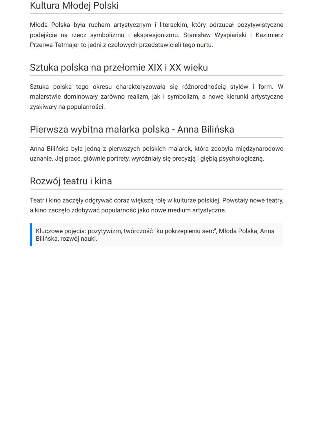 # Kultura i nauka polska na przełomie XIX i XX
wieku
Pozytywizm
Pozytywizm w Polsce był okresem, w którym dominowały idee związane z nauką