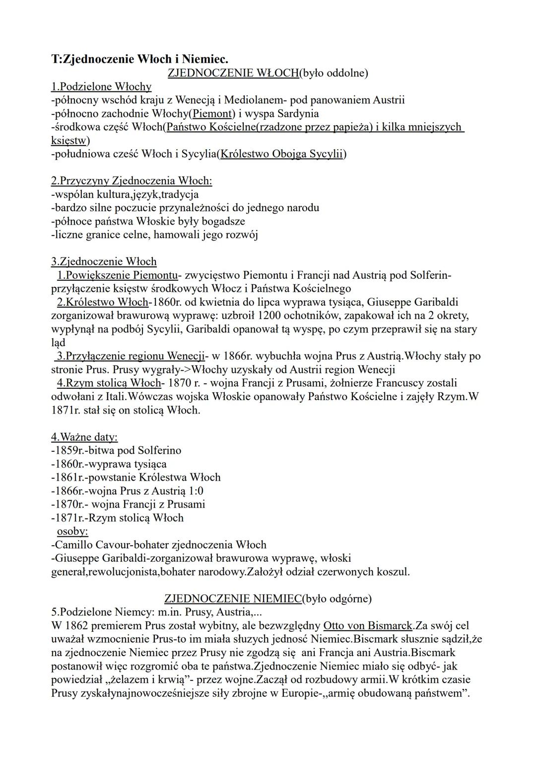 T:Zjednoczenie Włoch i Niemiec.
ZJEDNOCZENIE WŁOCH(było oddolne)
1.Podzielone Włochy
-północny wschód kraju z Wenecją i Mediolanem- pod p