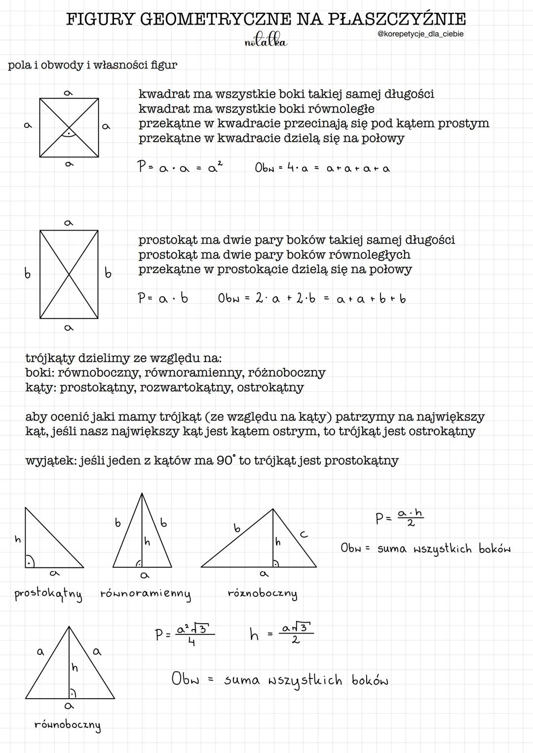 figury geometryczne na płaszczyźnie KLASA 8