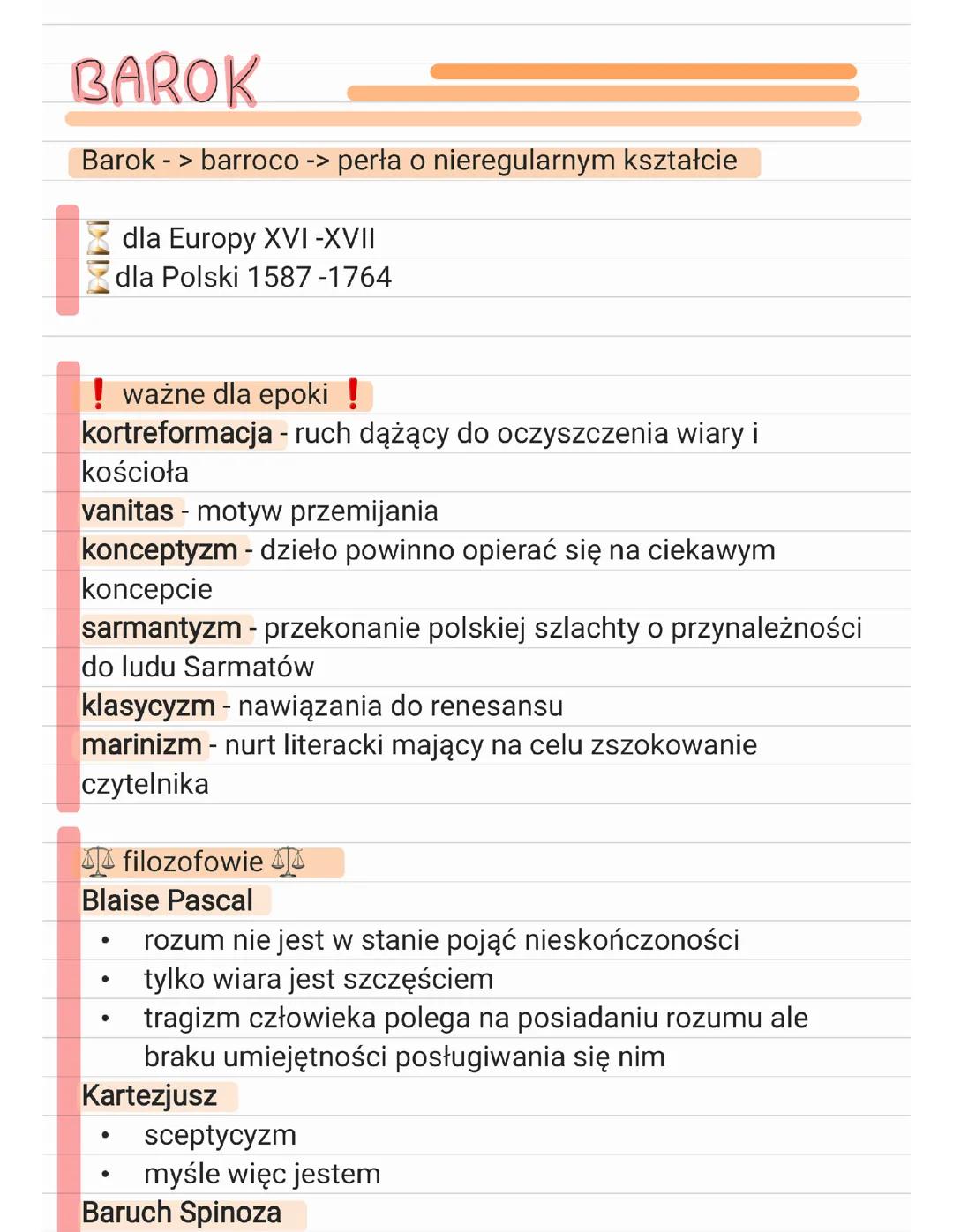 notatka Barok, 2 liceum, epoki język polski