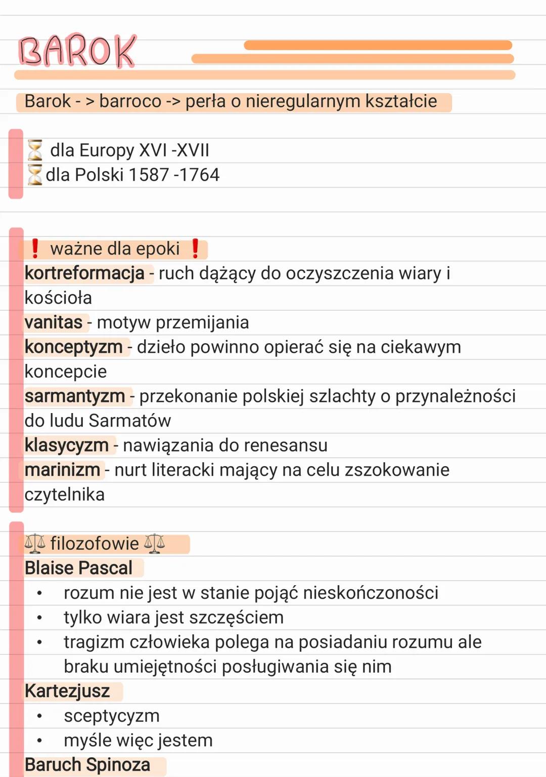 BAROK
Barok -> barroco -> perła o nieregularnym kształcie
dla Europy XVI-XVII
dla Polski 1587-1764
! ważne dla epoki!
kortreformacja - ruch