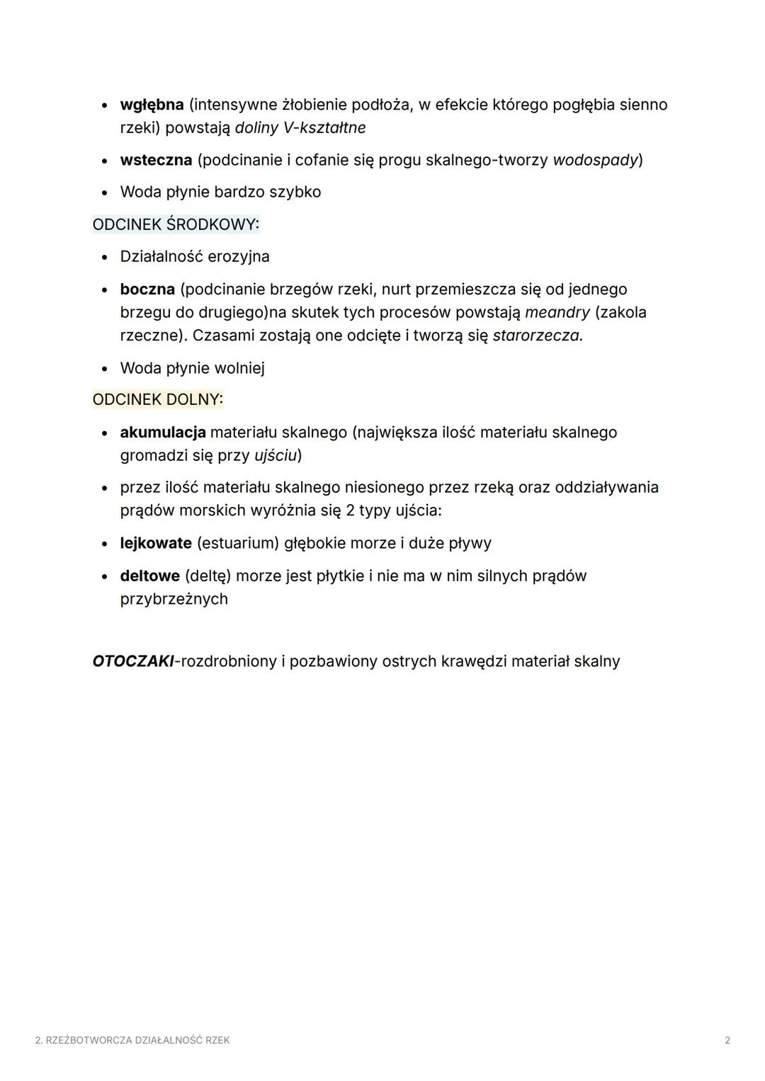 2. RZEŹBOTWORCZA
DZIAŁALNOŚĆ RZEK
I. RZEZBOTWORCZA DZIAŁALNOŚĆ RZEK OBEJMUJE:
Erozje-(p.niszcząca) żłobienie podłoża skalnego, po którym pły