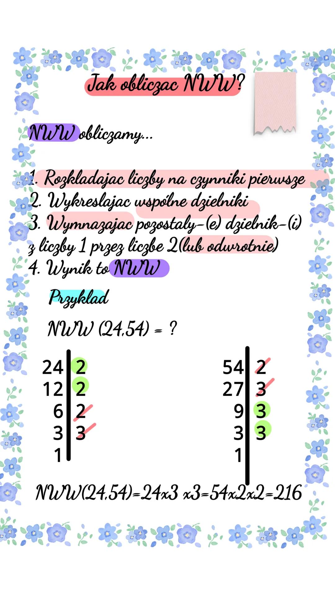 # NWD i NWW
Co to?
NWD - Najwiekszy wspólny dzielnik uzywany np do
kraćania ulamków
NWW - Najmniejsza Wspólna Wielokrotnosc uzywana
enp d
