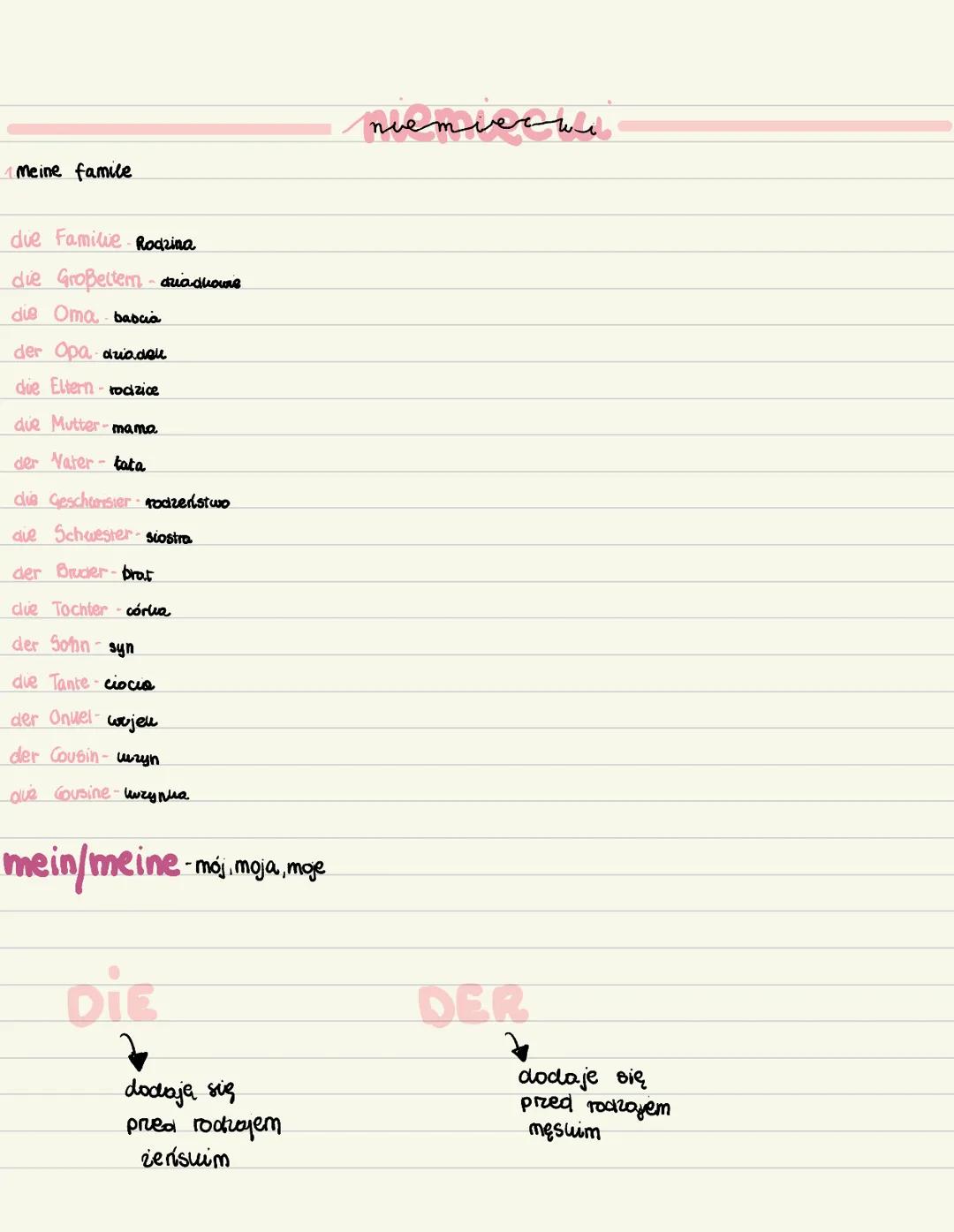 Meine famile
due Familie Rodzina
die Großeltern-diadhours
dis Oma babcia
der Opa-driadou
die Eltern-rodzice
due Mutter-mama
der Vater