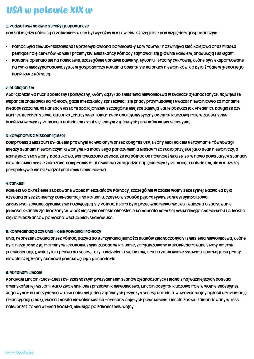 # USA w połowie XIX w
1. Podział usa na dwie strefy gospodarcze
Podział między Północą a Południem w USA był wyraźny w XIX wieku, szczegól