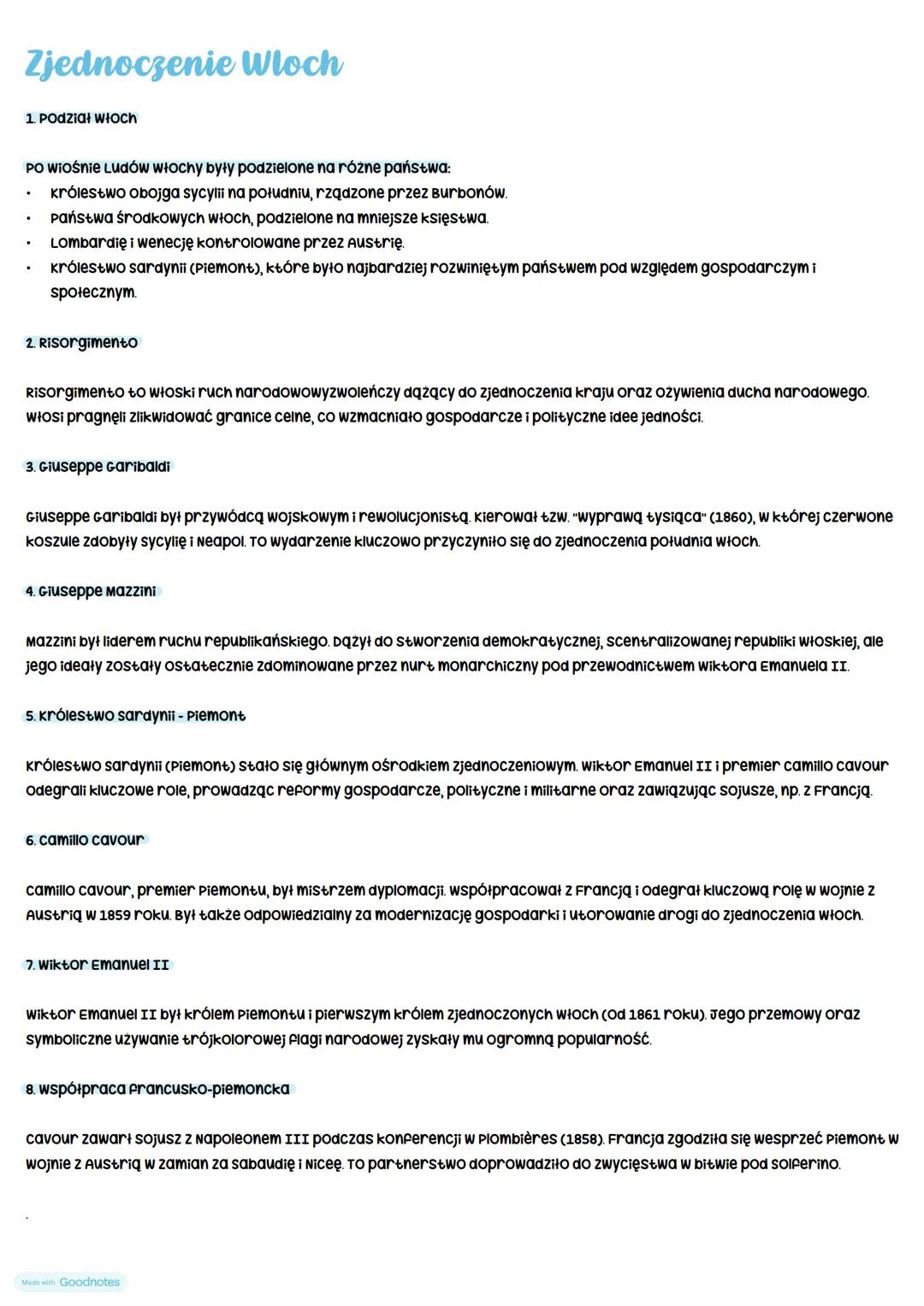 Zjednoczenie Włoch - notatka, historia rozszerzona, 3 LO