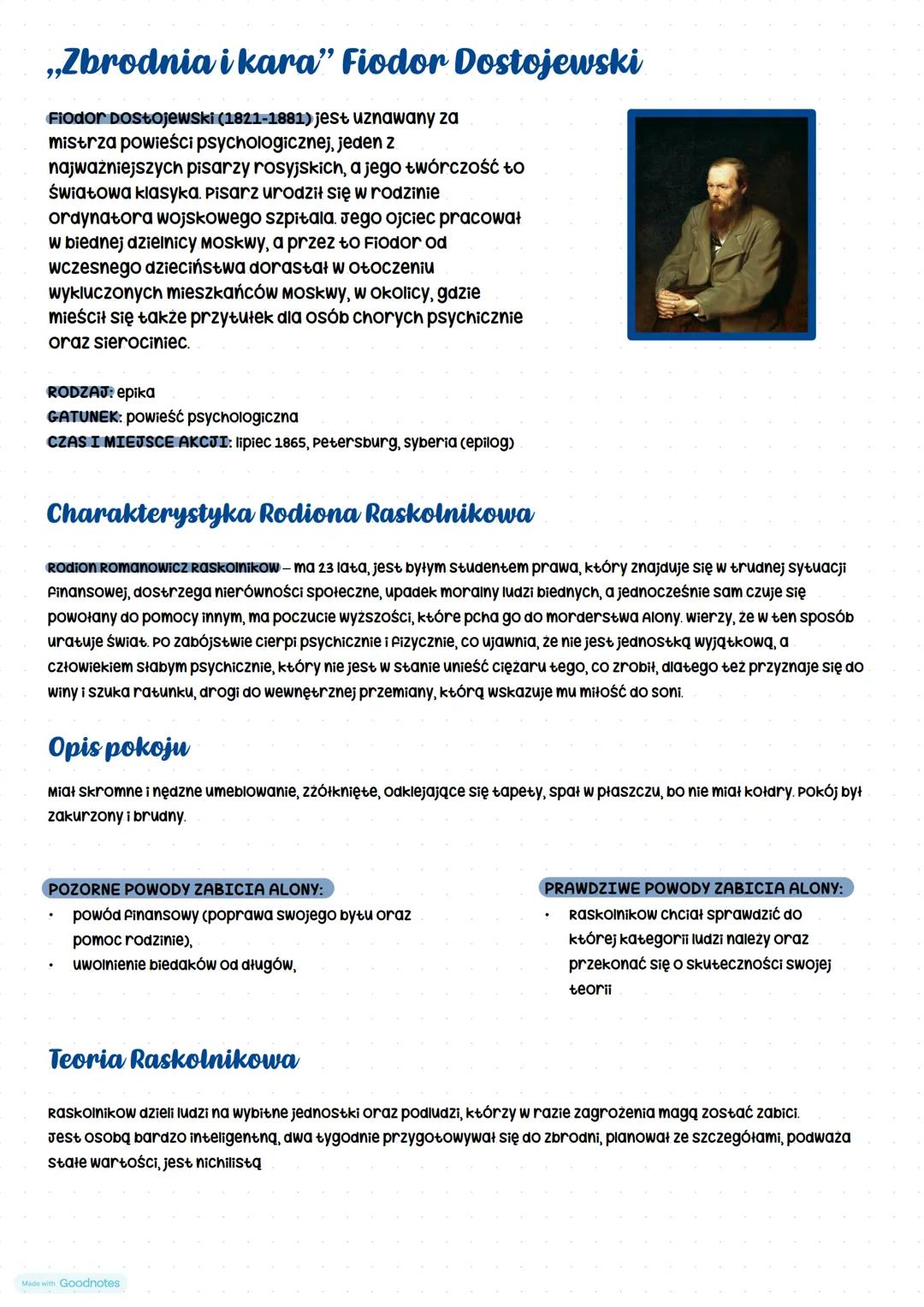 # „Zbrodnia i kara" Fiodor Dostojewski
Fiodor Dostojewski (1821-1881) jest uznawany za
mistrza powieści psychologicznej, jeden z
najważniej