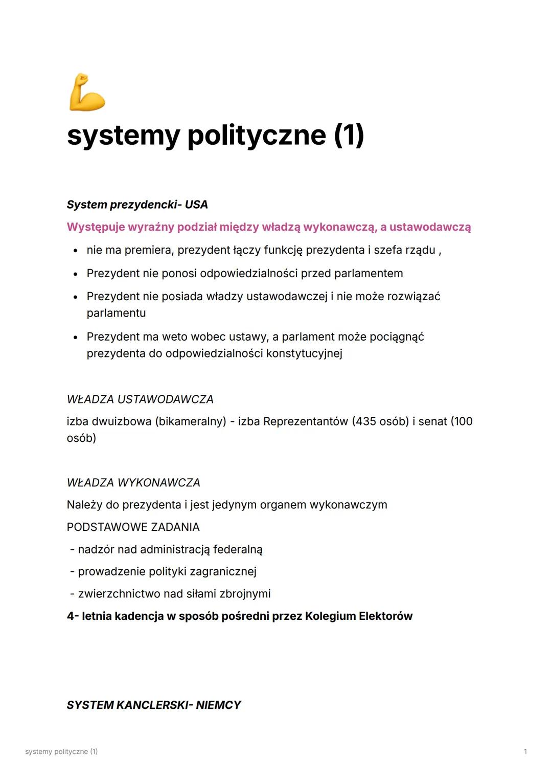 # systemy polityczne (1)
System prezydencki- USA
Występuje wyraźny podział między władzą wykonawczą, a ustawodawczą
* nie ma premiera, pr