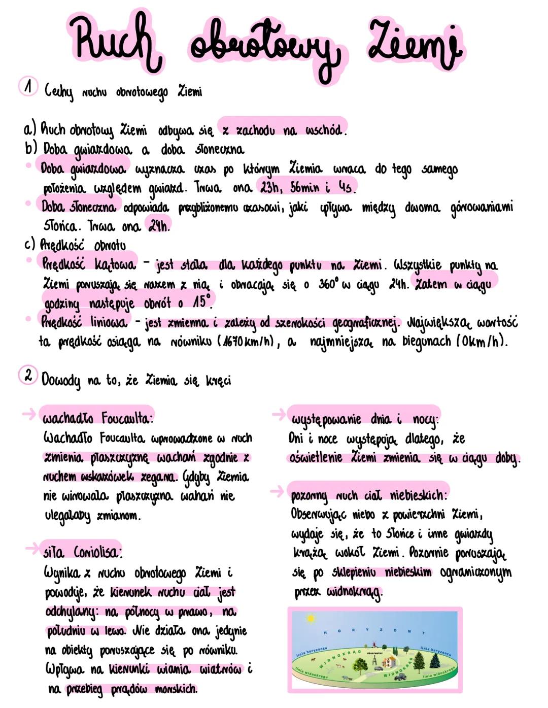 # Ruch obrotowy Ziemi
1 Cechy Nuchu obrotowego Ziemi
a) huch obrotowy Ziemi odbywa się z zachodu na wschód.
b) Doba gwiazdowa a doba słone