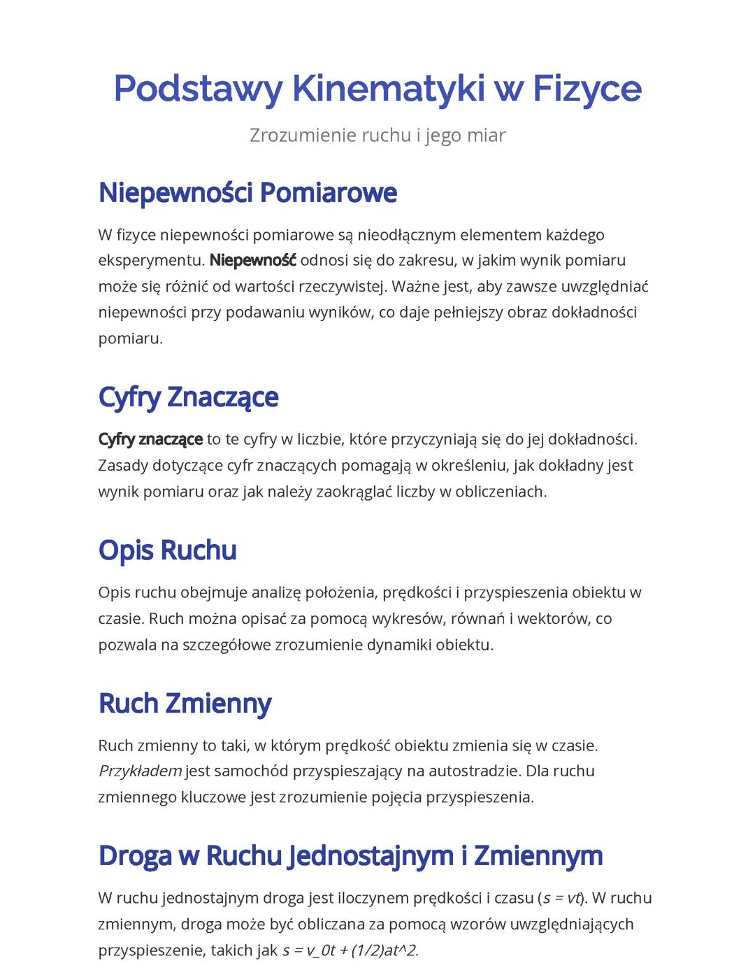 Podstawy Kinematyki w Fizyce