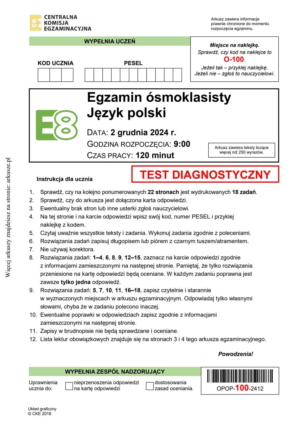 Więcej arkuszy znajdziesz na stronie: arkusze.pl
CENTRALNA
KOMISJA
EGZAMINACYJNA
WYPEŁNIA UCZEŃ
KOD UCZNIA
Arkusz zawiera informacje
prawnie