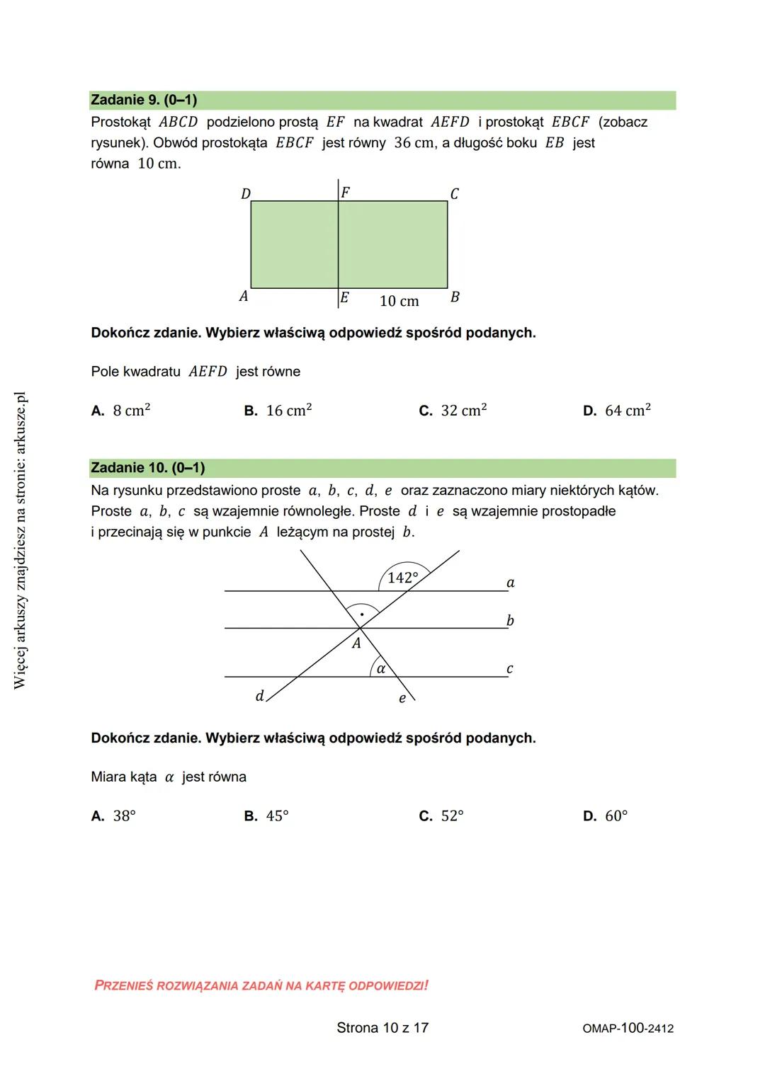 Więcej arkuszy znajdziesz na stronie: arkusze.pl
CENTRALNA
KOMISJA
EGZAMINACYJNA
WYPEŁNIA UCZEŃ
KOD UCZNIA
PESEL
Arkusz zawiera informa