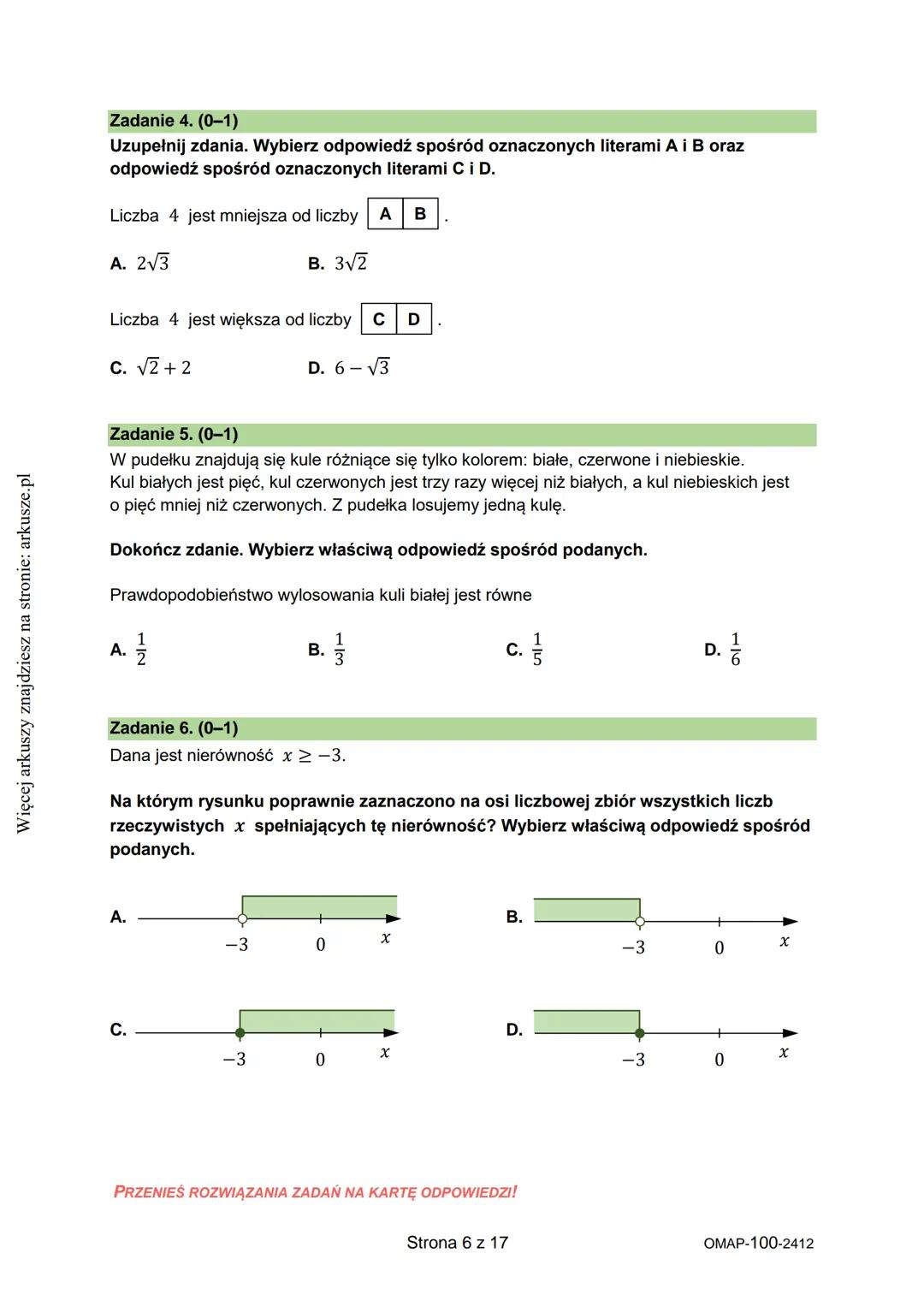 Więcej arkuszy znajdziesz na stronie: arkusze.pl
CENTRALNA
KOMISJA
EGZAMINACYJNA
WYPEŁNIA UCZEŃ
KOD UCZNIA
PESEL
Arkusz zawiera informa