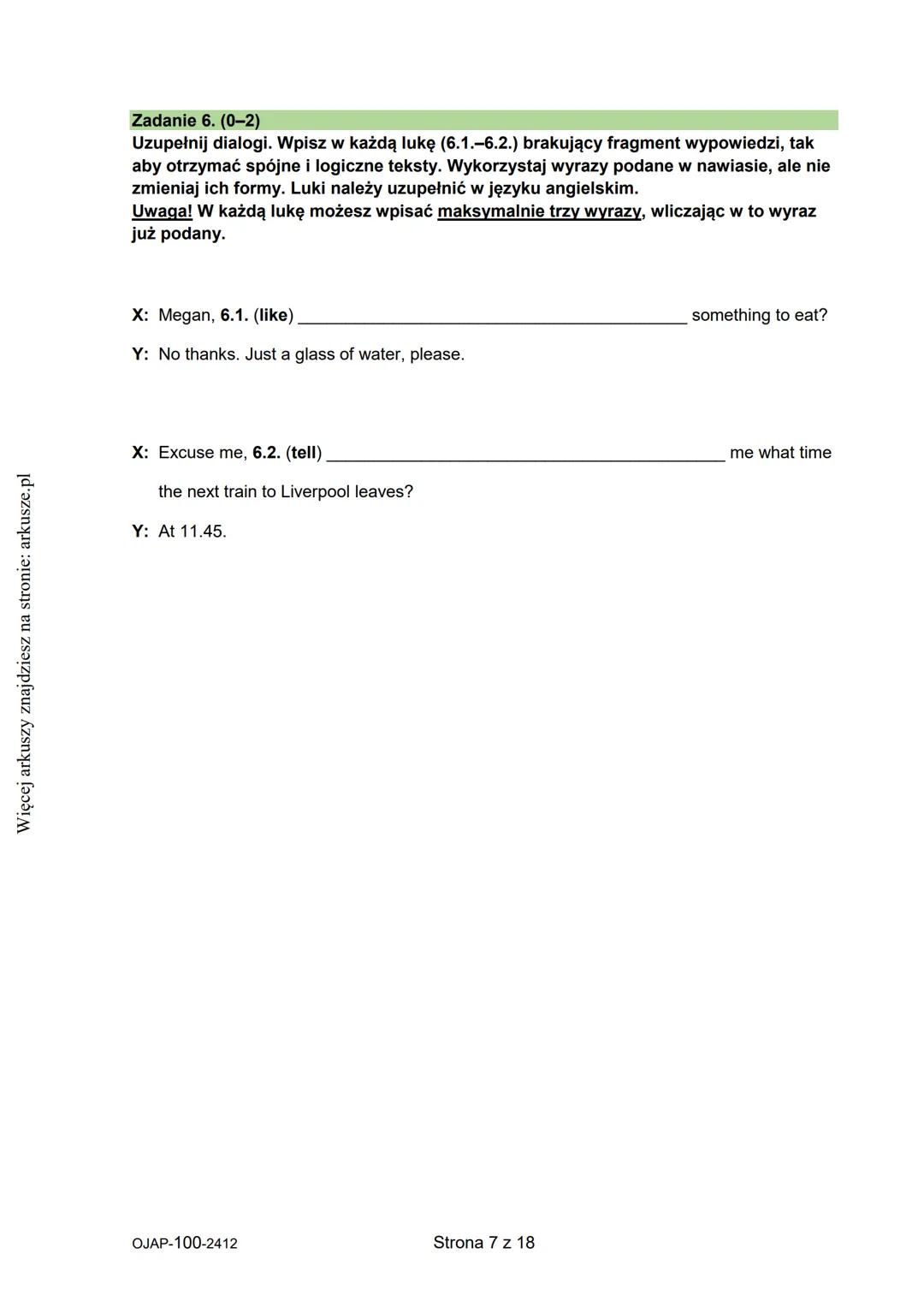 na stronie: arkusze.pl
Więcej arkuszy znajdziesz
CENTRALNA
KOMISJA
EGZAMINACYJNA
WYPEŁNIA UCZEŃ
KOD UCZNIA
PESEL
Arkusz zawiera informacje
p
