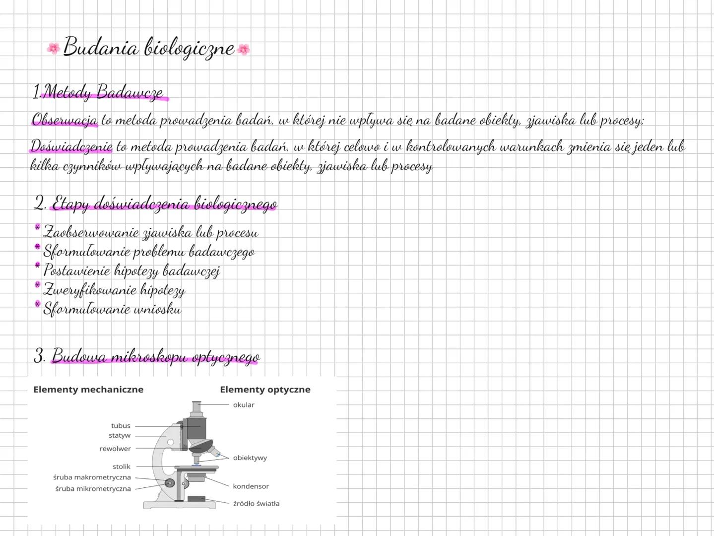# Budania biologiczne
1. Metody Badawcze
Obserwacja to metoda prowadzenia badań, w której nie wpływa się na badane obiekty, zjawiska lub p