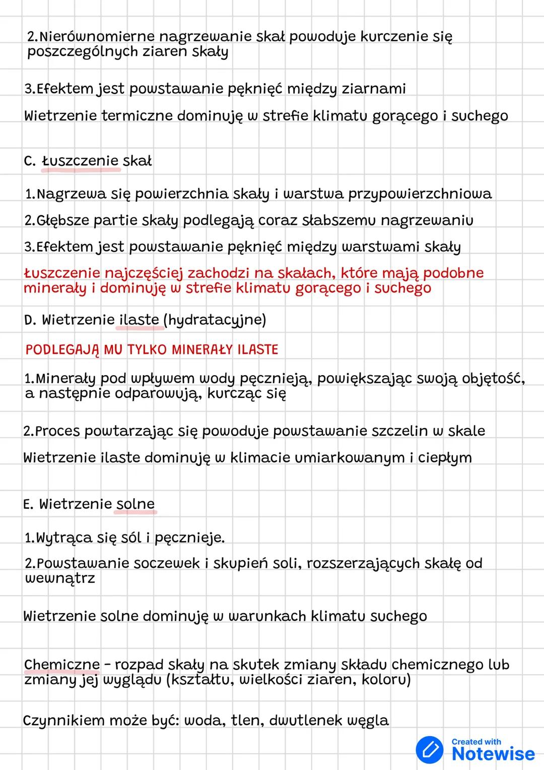 WIETRZENIE SKAŁ
Wietrzenie skał – zmiana fizyczna lub chemiczna skał
Fizyczne
Chemiczne
Biologiczne
Fizyczne (mechaniczne) - kruszenie, rozp