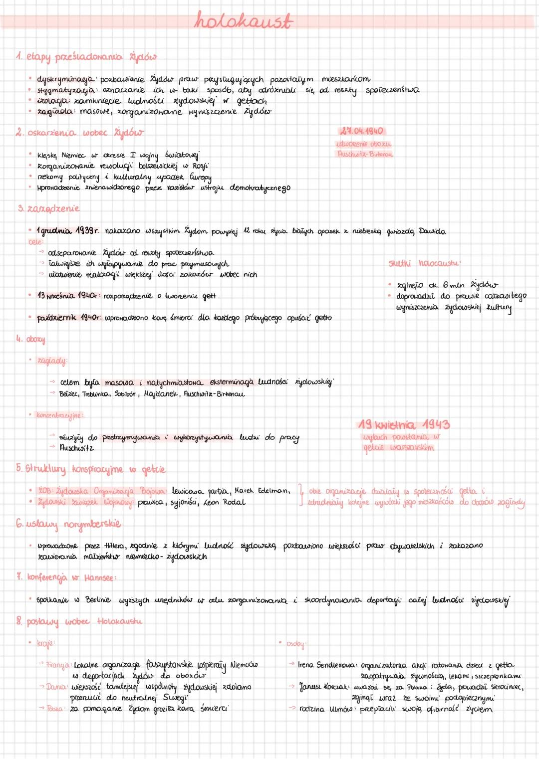 holokaust
1. etapy prześladowania żydow
.
dyskryminacja pozbawienie Żydów praw przysługujących pozostałym mieszkańcom
stygmatyzacja oznaczan