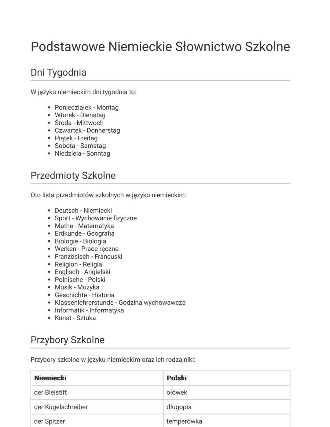 Podstawowe Niemieckie Wyrażenia Szkolne