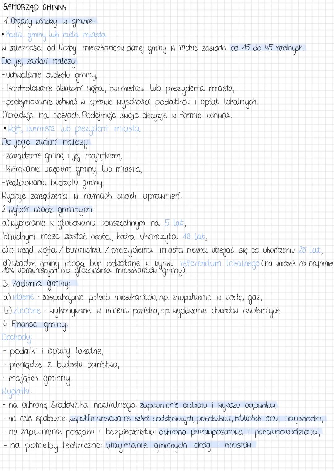 # SAMORZĄD GMINNY
1. Organy władzy w gminie
•Rada gminy lub rada miasta
W zależności od liczby mieszkańców damej gminy w radzie zasiada o