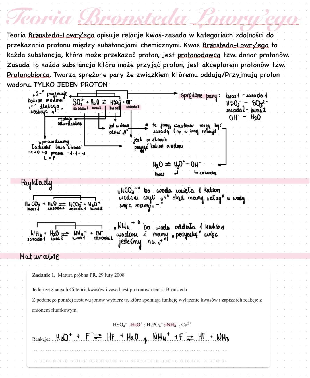 # Teoria Bronsteda Lowry'ego
Teoria Brønsteda-Lowry'ego opisuje relacje kwas-zasada w kategoriach zdolności do
przekazania protonu między s
