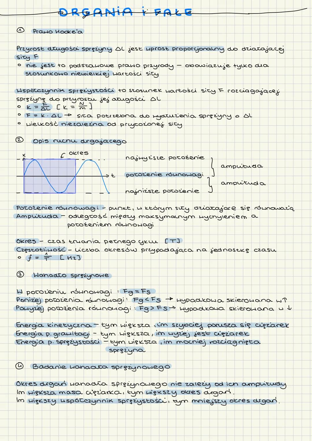①
ORGANIA I FALE
Prawo Hooke'a
Przyrost dugości sprężyny Ol jest wprost proporcjonalny do działajacej
Sity F
。 nie jest to podstawowe prawo