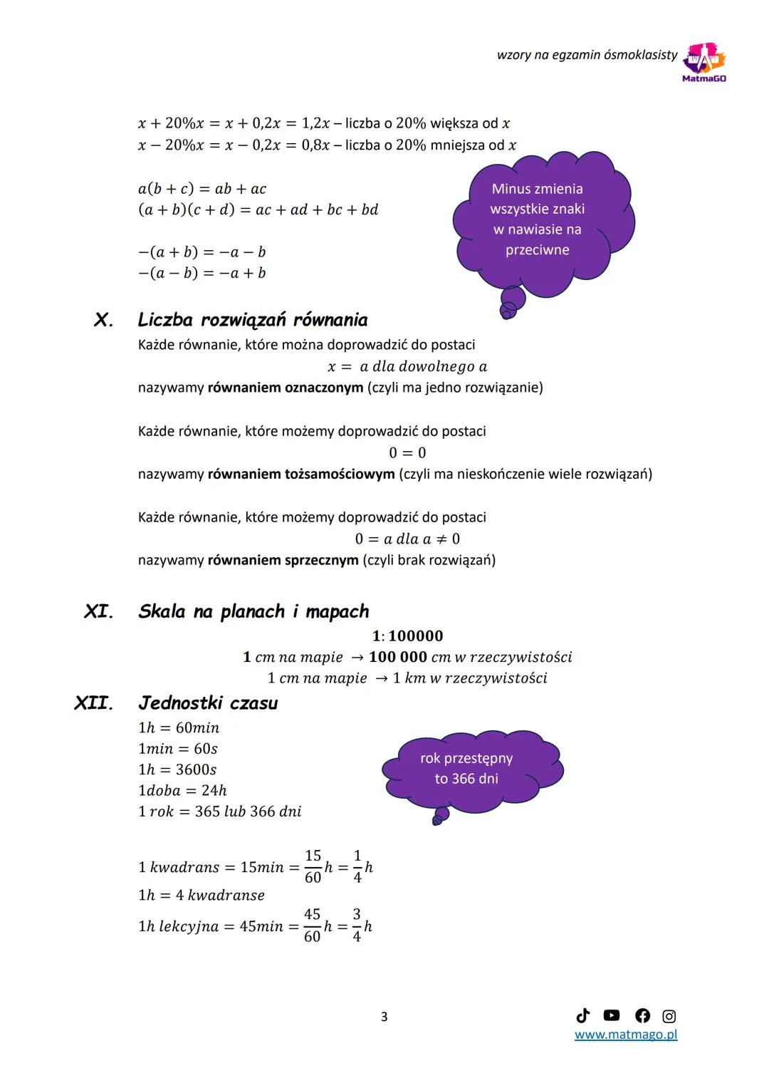 wzory na egzamin ósmoklasisty
MatmaGO
# Tablice na egzamin ósmoklasisty
I. Potęgi
$a^0 = 1$
$a^1 = a$
$a^{-1} = \frac{1}{a}$
$(\frac{a}{b}