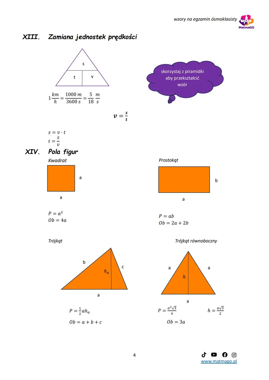wzory na egzamin ósmoklasisty
MatmaGO
# Tablice na egzamin ósmoklasisty
I. Potęgi
$a^0 = 1$
$a^1 = a$
$a^{-1} = \frac{1}{a}$
$(\frac{a}{b}