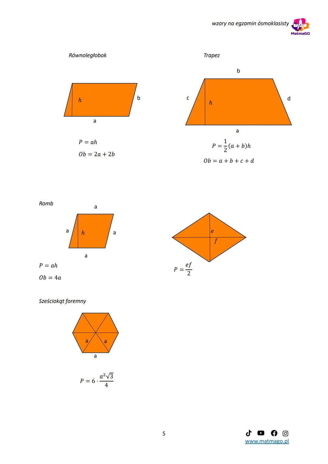 wzory na egzamin ósmoklasisty
MatmaGO
# Tablice na egzamin ósmoklasisty
I. Potęgi
$a^0 = 1$
$a^1 = a$
$a^{-1} = \frac{1}{a}$
$(\frac{a}{b}