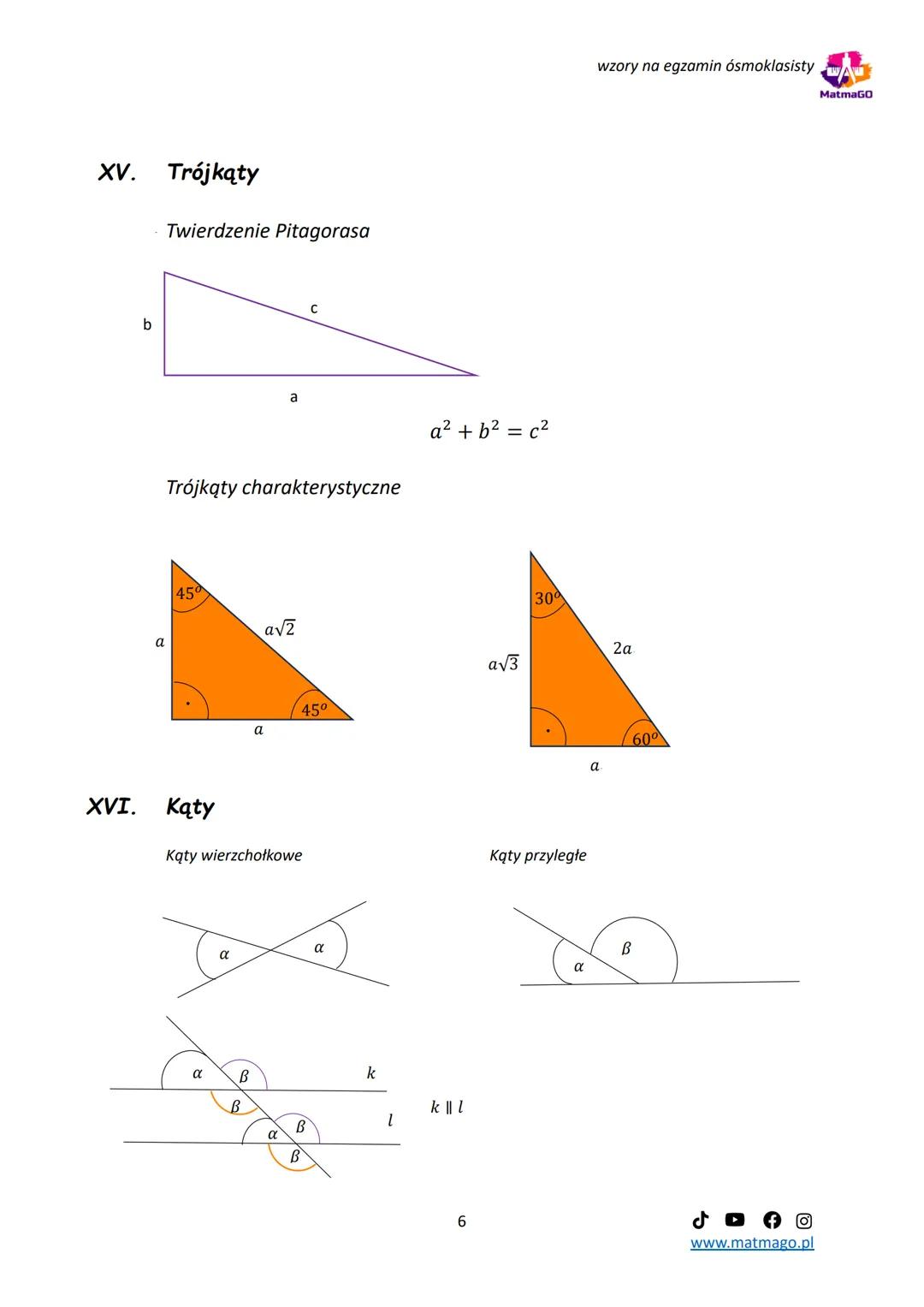 wzory na egzamin ósmoklasisty
MatmaGO
# Tablice na egzamin ósmoklasisty
I. Potęgi
$a^0 = 1$
$a^1 = a$
$a^{-1} = \frac{1}{a}$
$(\frac{a}{b}