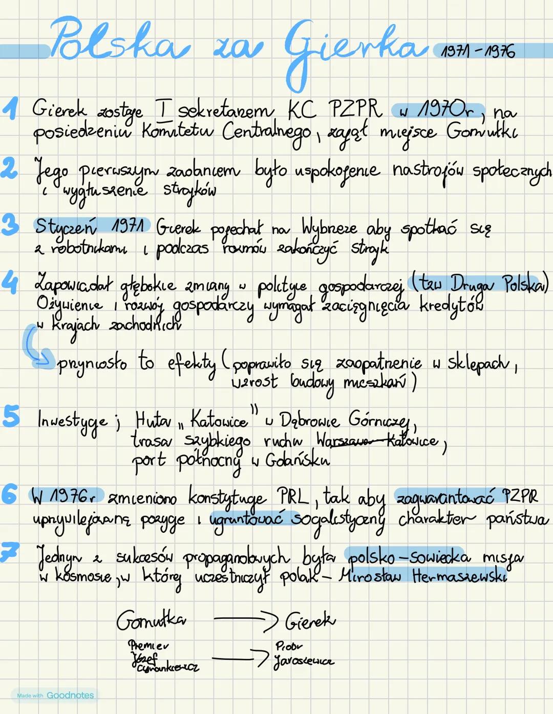 # Polska za Gierka 1971-1976
1 Gierek zostaje I sekretanem KC PZPR w 1970r, na
posiedzeniu Komitetu Centralnego, zajął miejsce Gomułki
2 J