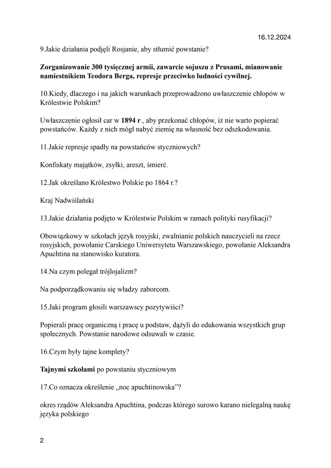 16.12.2024
NA WYRYWKI STRONA 85 TEMAT 1-3
1.Jakie zmiany w Królestwie Polskim przyniosła odwilż posewastopolska?
* ogłoszono amnestię,